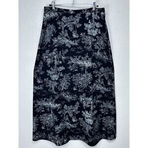 Vintage Kathie Lee Black Floral Toile Maxi Skirt Women’s Size 12 Waist 32”